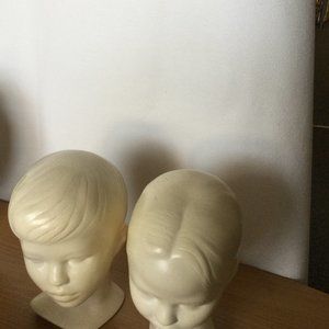 Two vintage Valerie bust sculptures woman & man head signed excellent condition